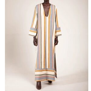 Hamaji Luca Hand Loom Kaftan Dress Size S Women Boho Cotton Long Sleeve Striped